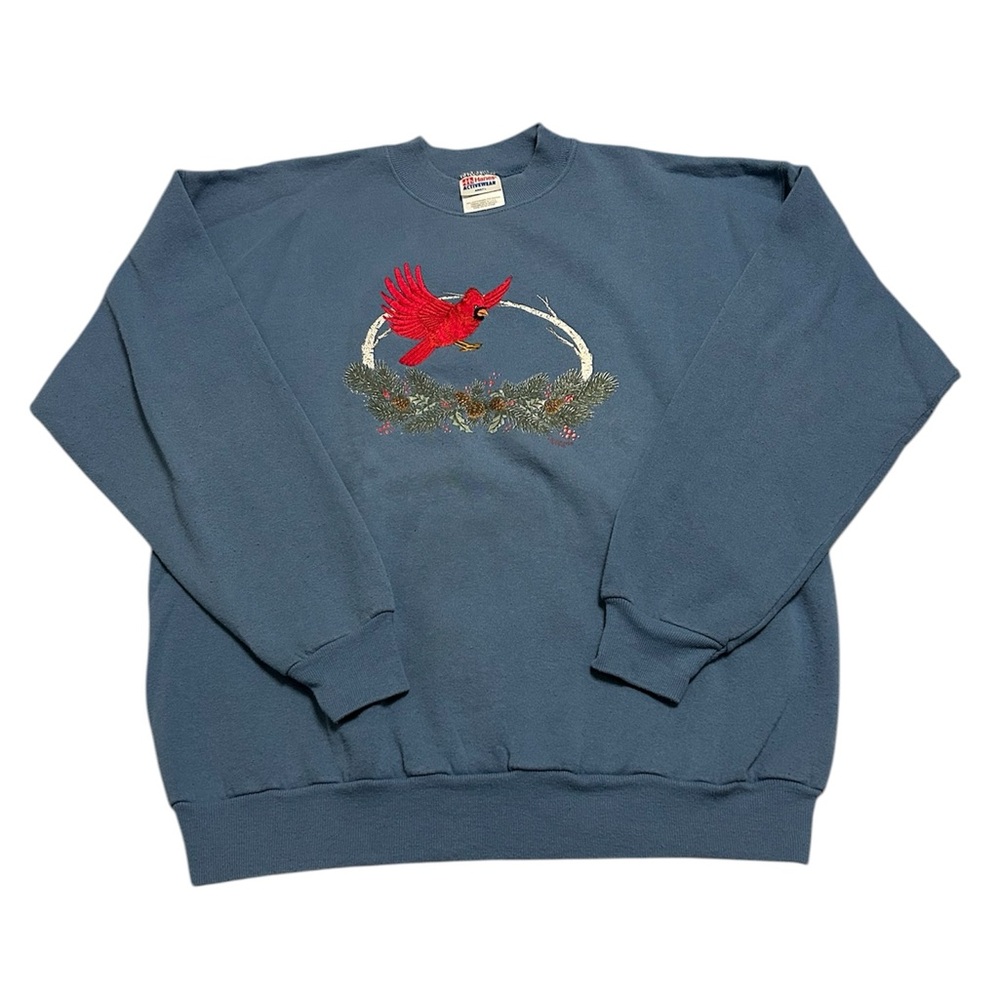 Vintage 90s Women’s Large Christmas Winter Cardinal Embroidered Sweatshirt